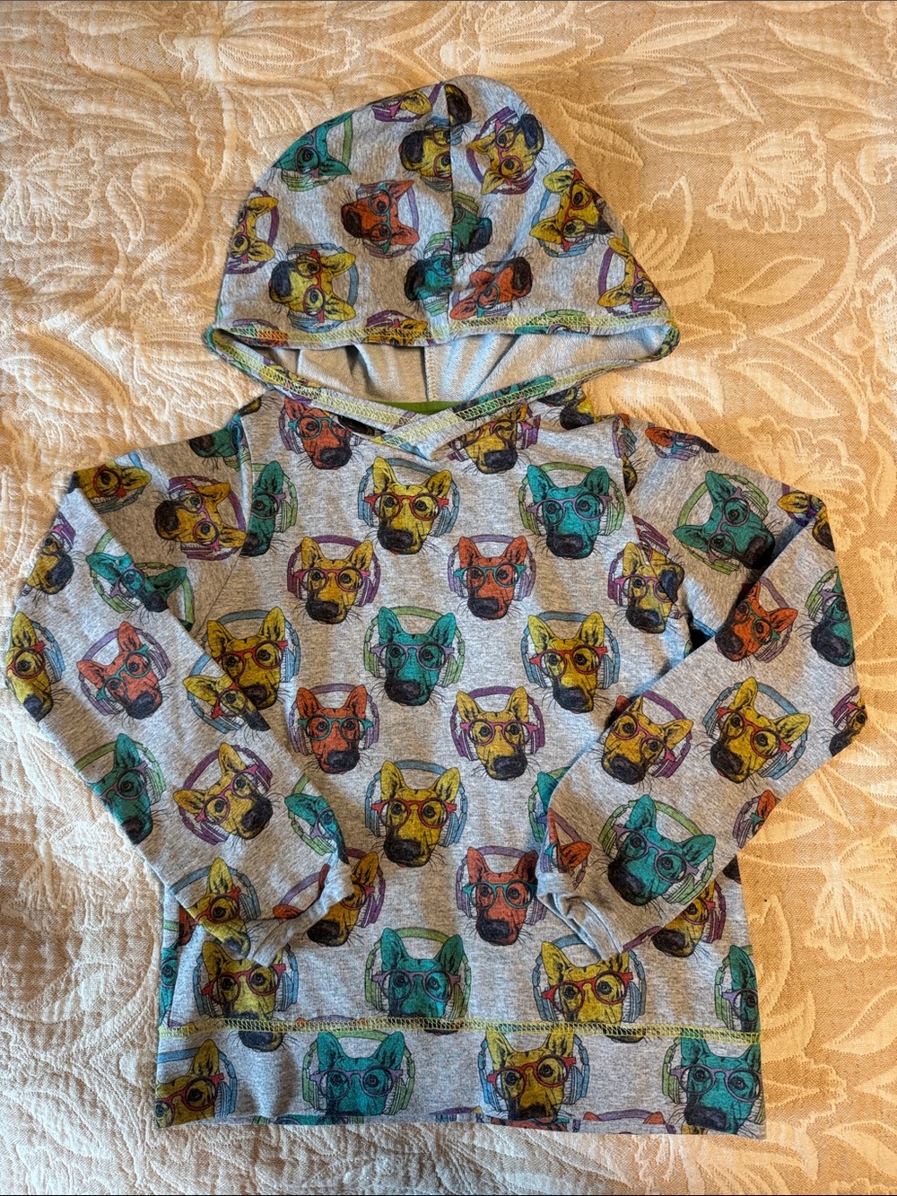 Little Rooster Handmade Dog Print Hoodie Size 8 | Rare Boutique Artisan Shirt